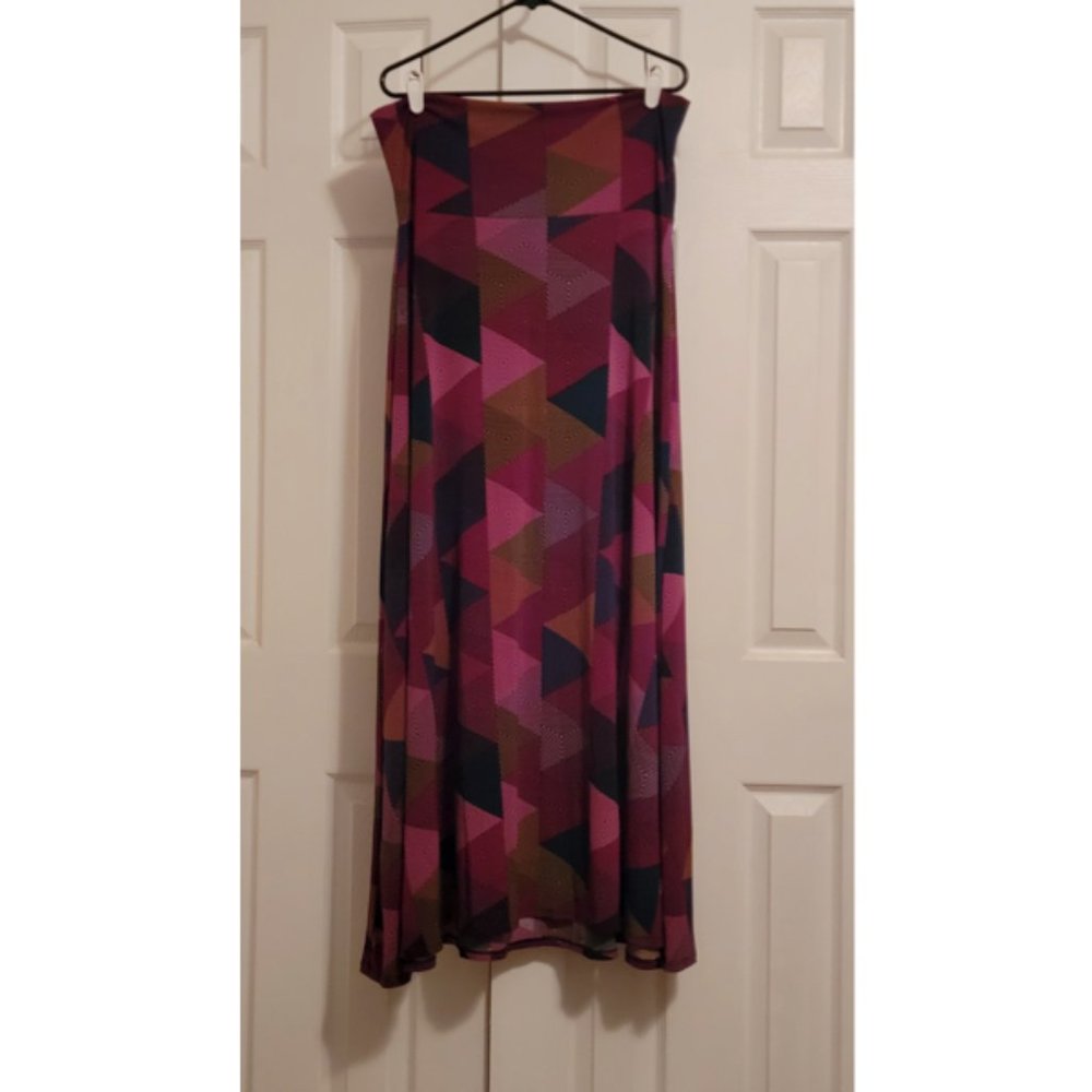 LulaRoe L Maxi Skirt - Multi-Shade Red geo shapes